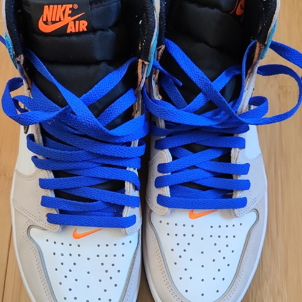 Nike Mens Sneakers - White and Blue with Orange Accents